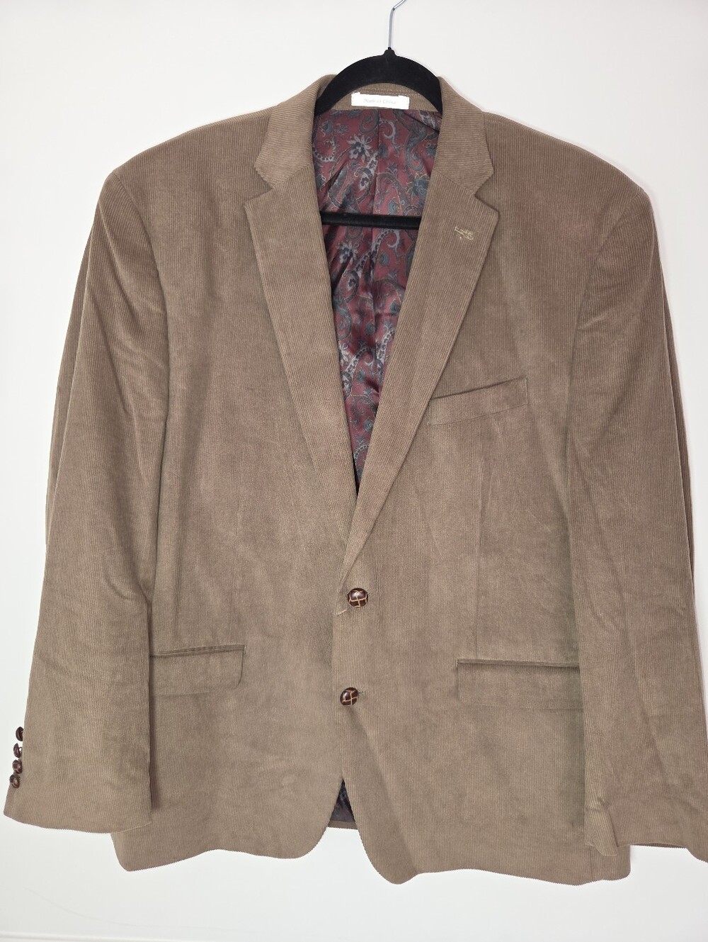 Lauren Ralph Lauren 46R Tan Corduroy Blazer Paisley Lined Sport Coat Academia